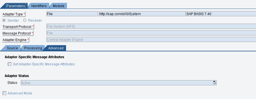 File sender communication channel: Advanced tab