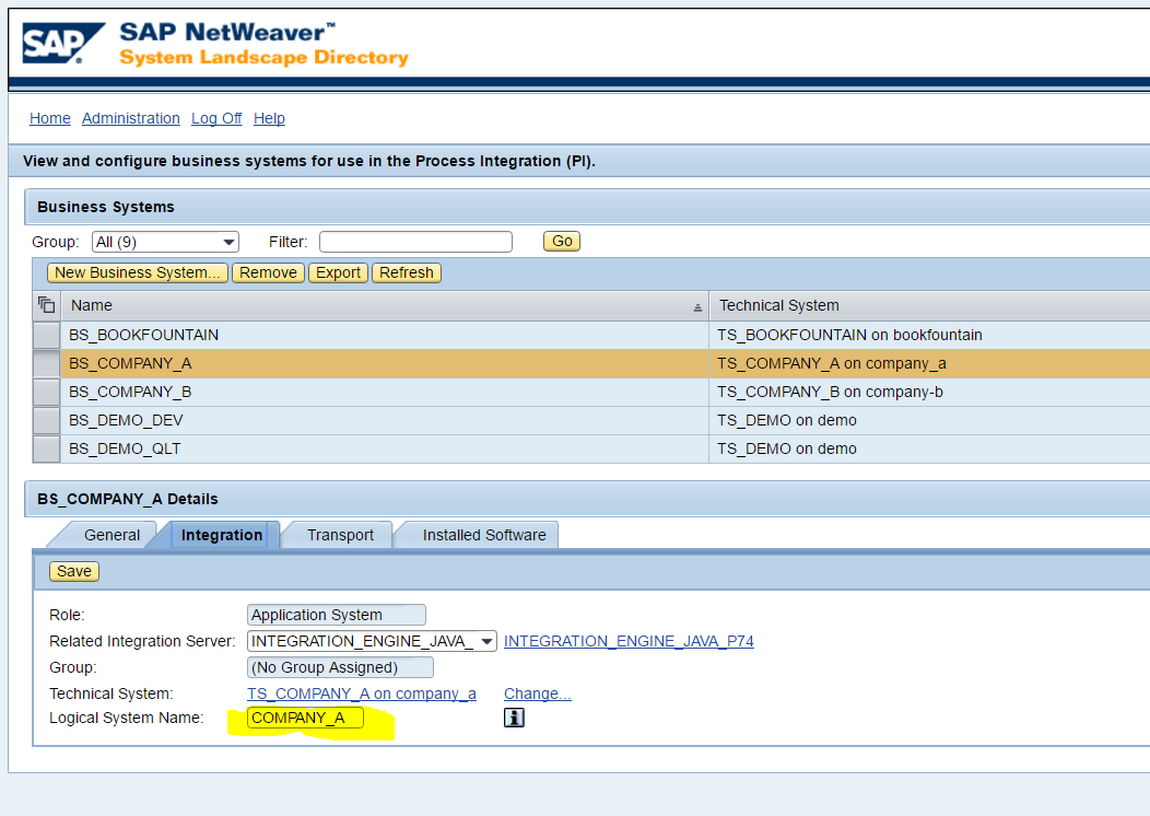 System Landscape Directory: Business System definition